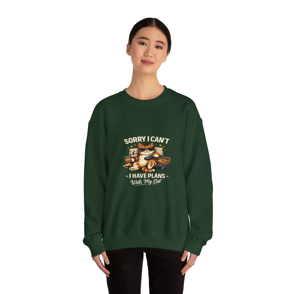 Crewneck Sweatshirt — "Sorry I Can't, I Have Plans With My Cat" Cozy Cat Lover Pullover