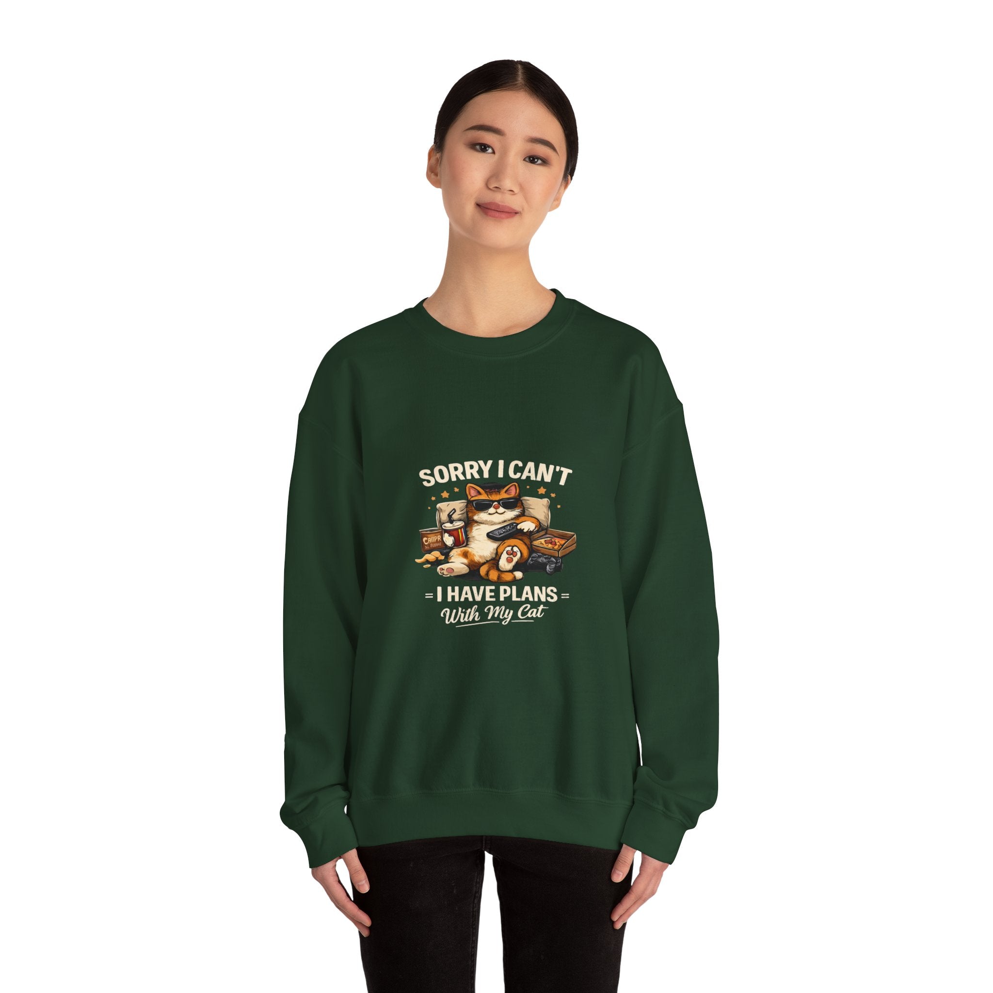Crewneck Sweatshirt — "Sorry I Can't, I Have Plans With My Cat" Cozy Cat Lover Pullover
