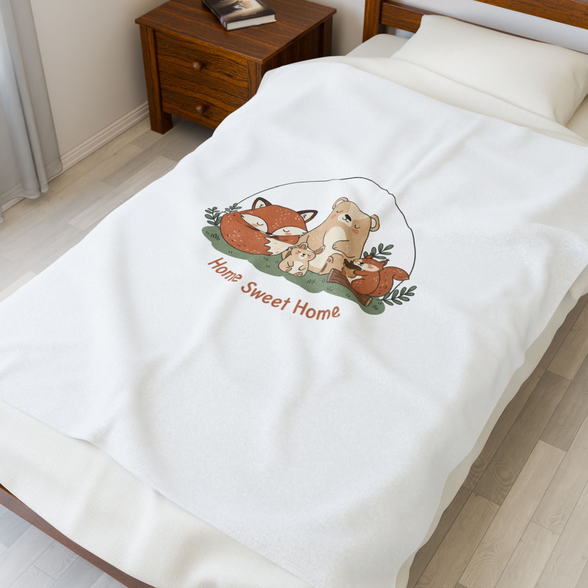 Cozy Winter Forest Animals Velveteen Blanket | Cute Critter Illustration