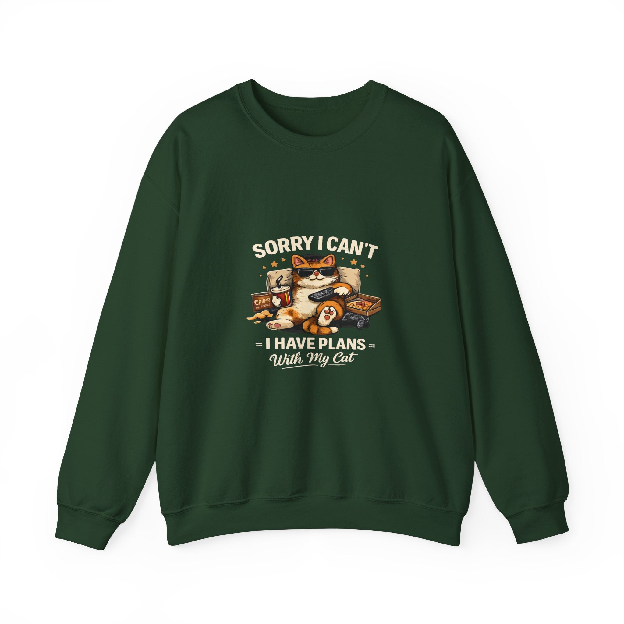 Crewneck Sweatshirt — "Sorry I Can't, I Have Plans With My Cat" Cozy Cat Lover Pullover