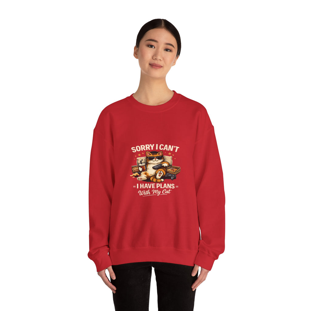 Crewneck Sweatshirt — "Sorry I Can't, I Have Plans With My Cat" Cozy Cat Lover Pullover
