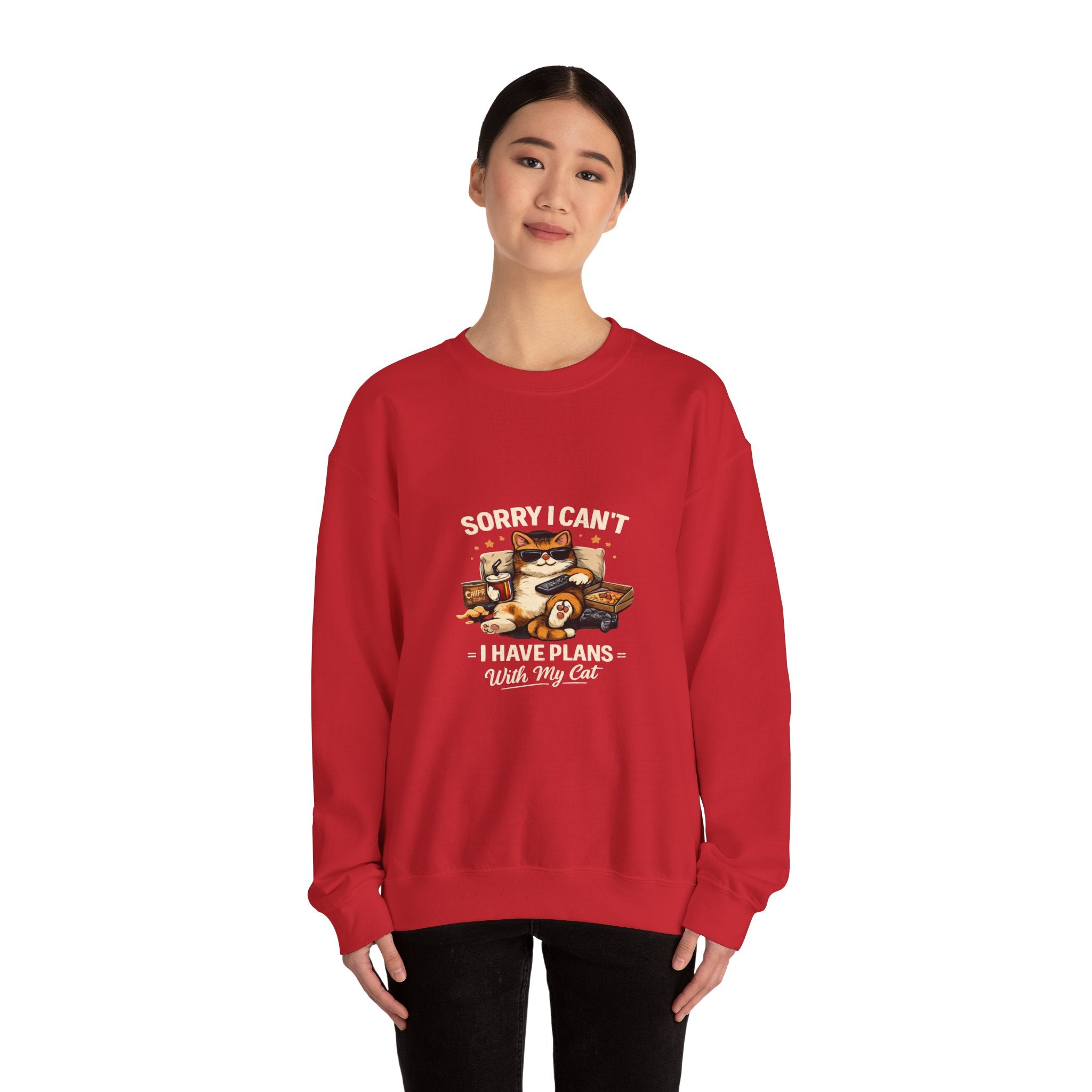 Crewneck Sweatshirt — "Sorry I Can't, I Have Plans With My Cat" Cozy Cat Lover Pullover