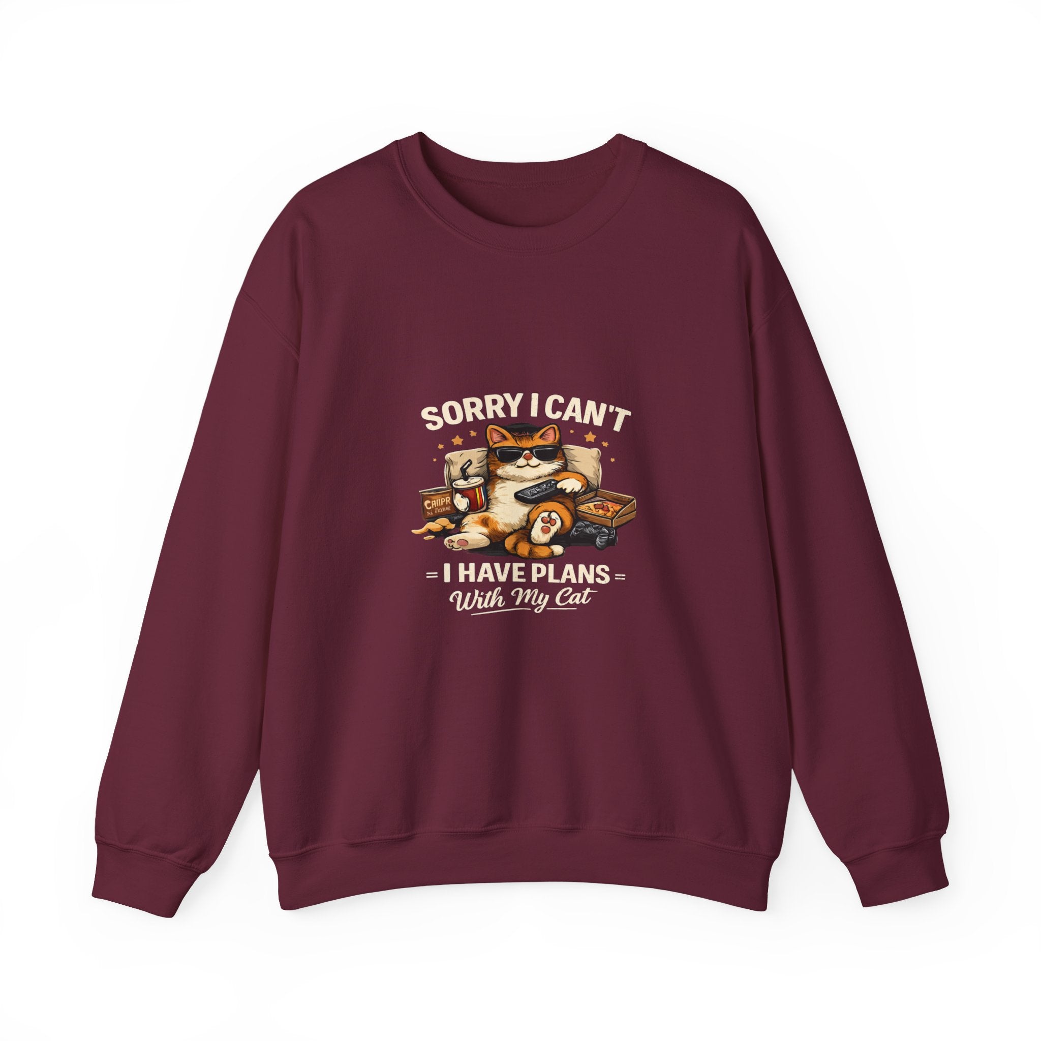 Crewneck Sweatshirt — "Sorry I Can't, I Have Plans With My Cat" Cozy Cat Lover Pullover
