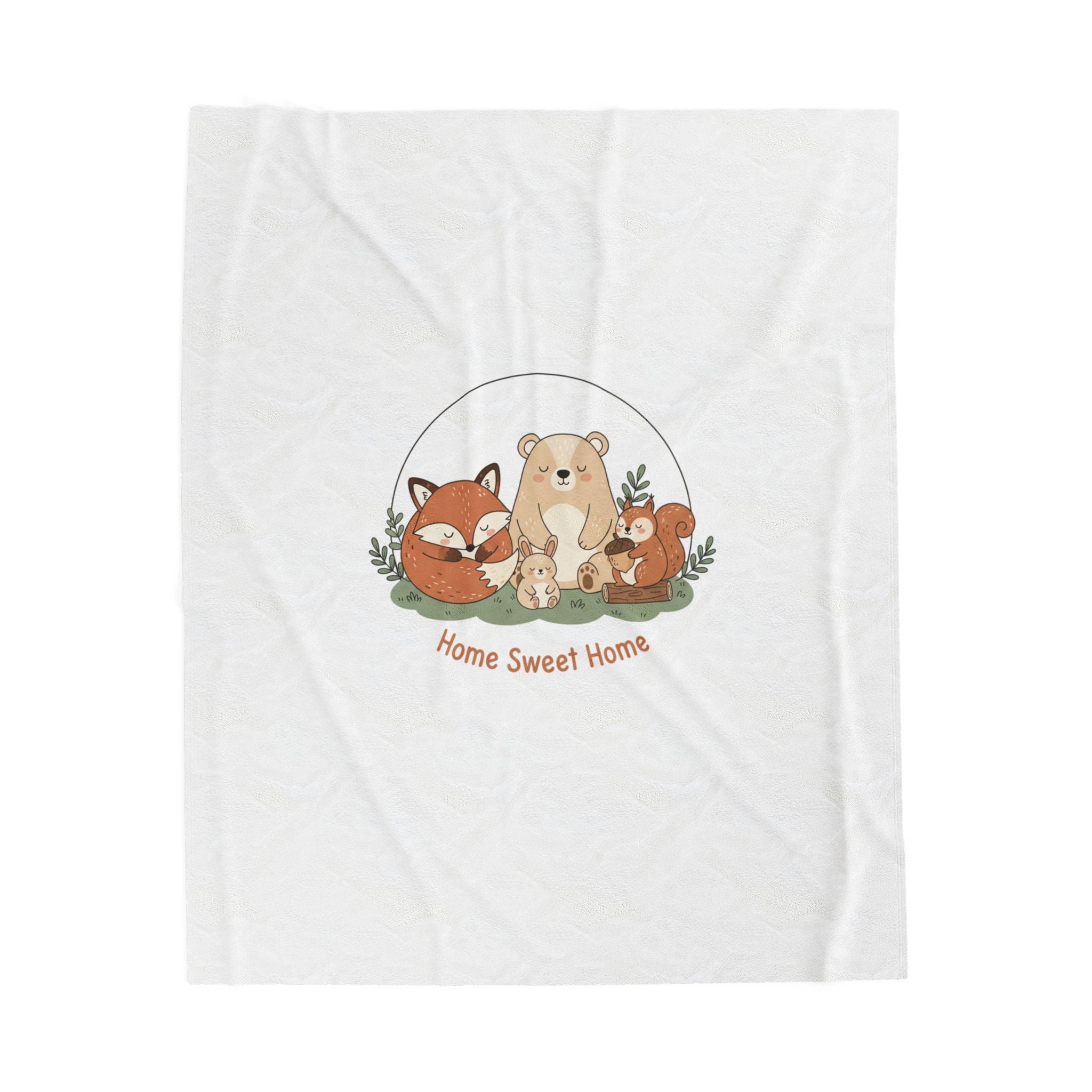 Cozy Winter Forest Animals Velveteen Blanket | Cute Critter Illustration