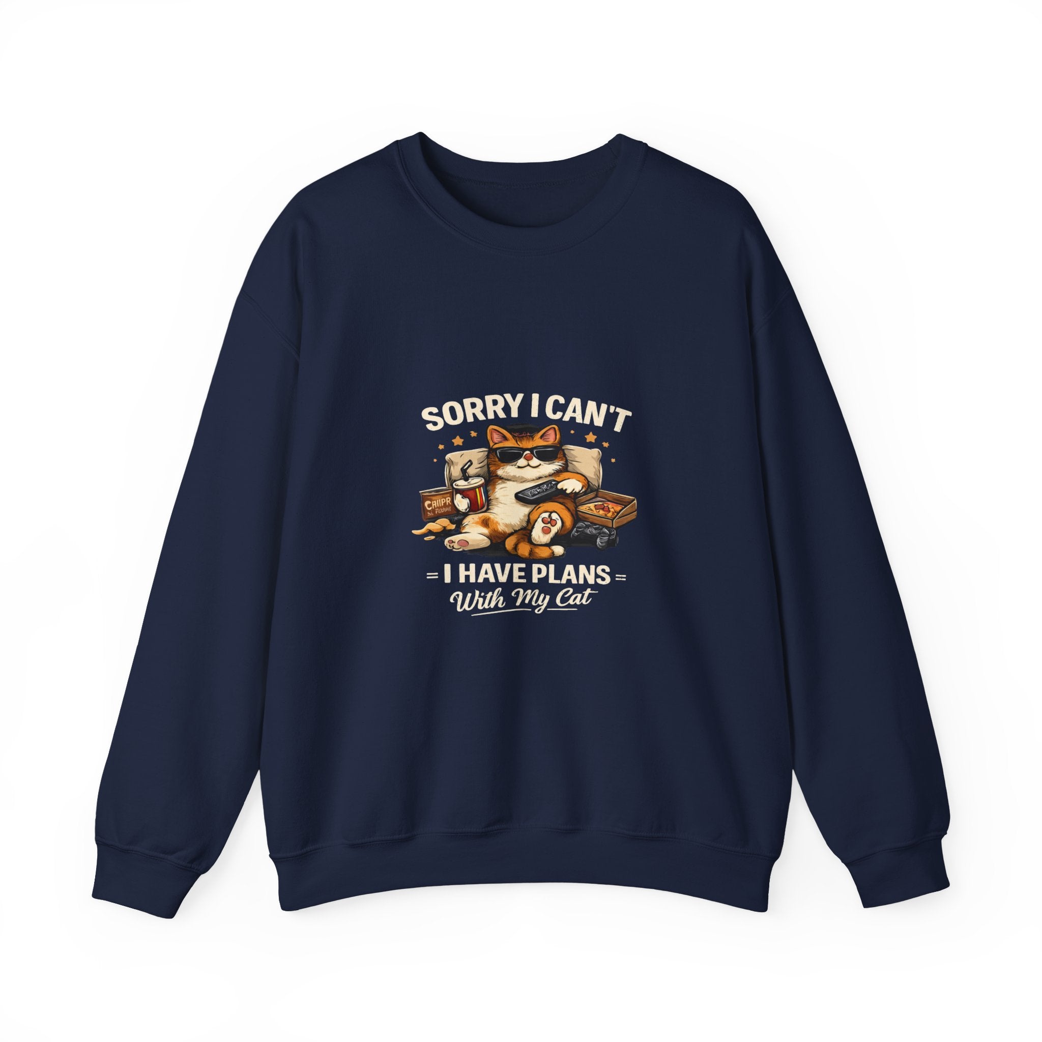Crewneck Sweatshirt — "Sorry I Can't, I Have Plans With My Cat" Cozy Cat Lover Pullover