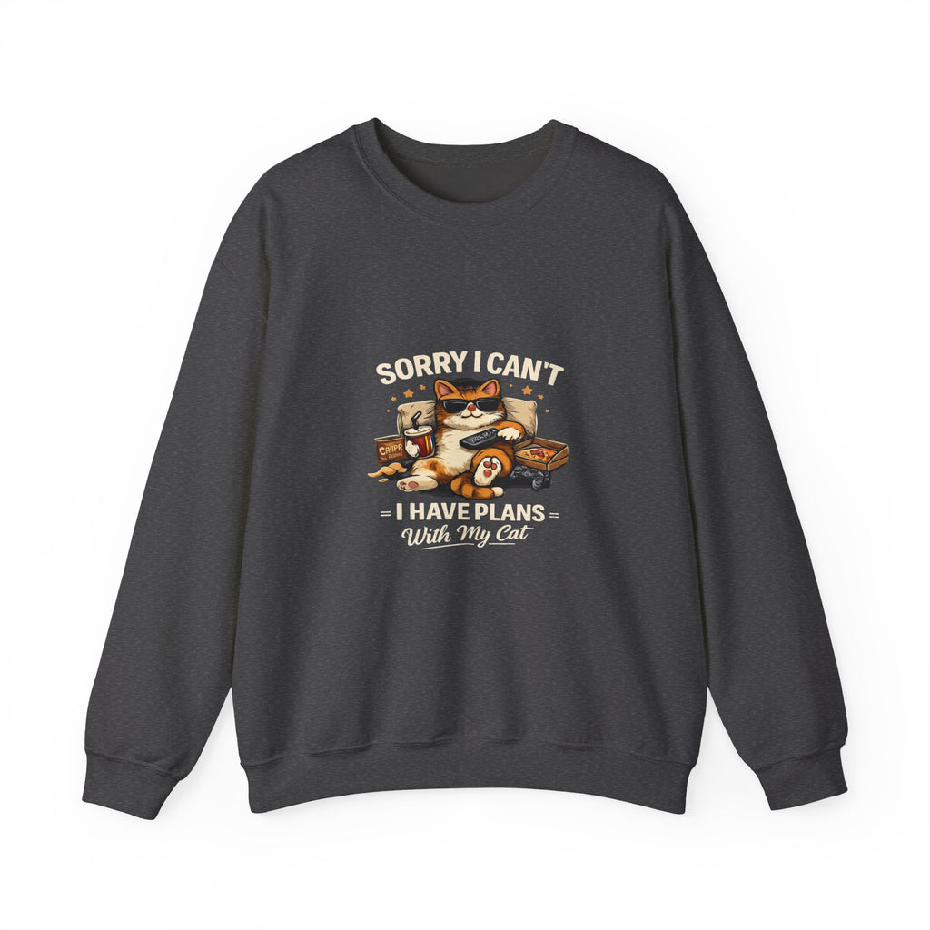 Crewneck Sweatshirt — "Sorry I Can't, I Have Plans With My Cat" Cozy Cat Lover Pullover