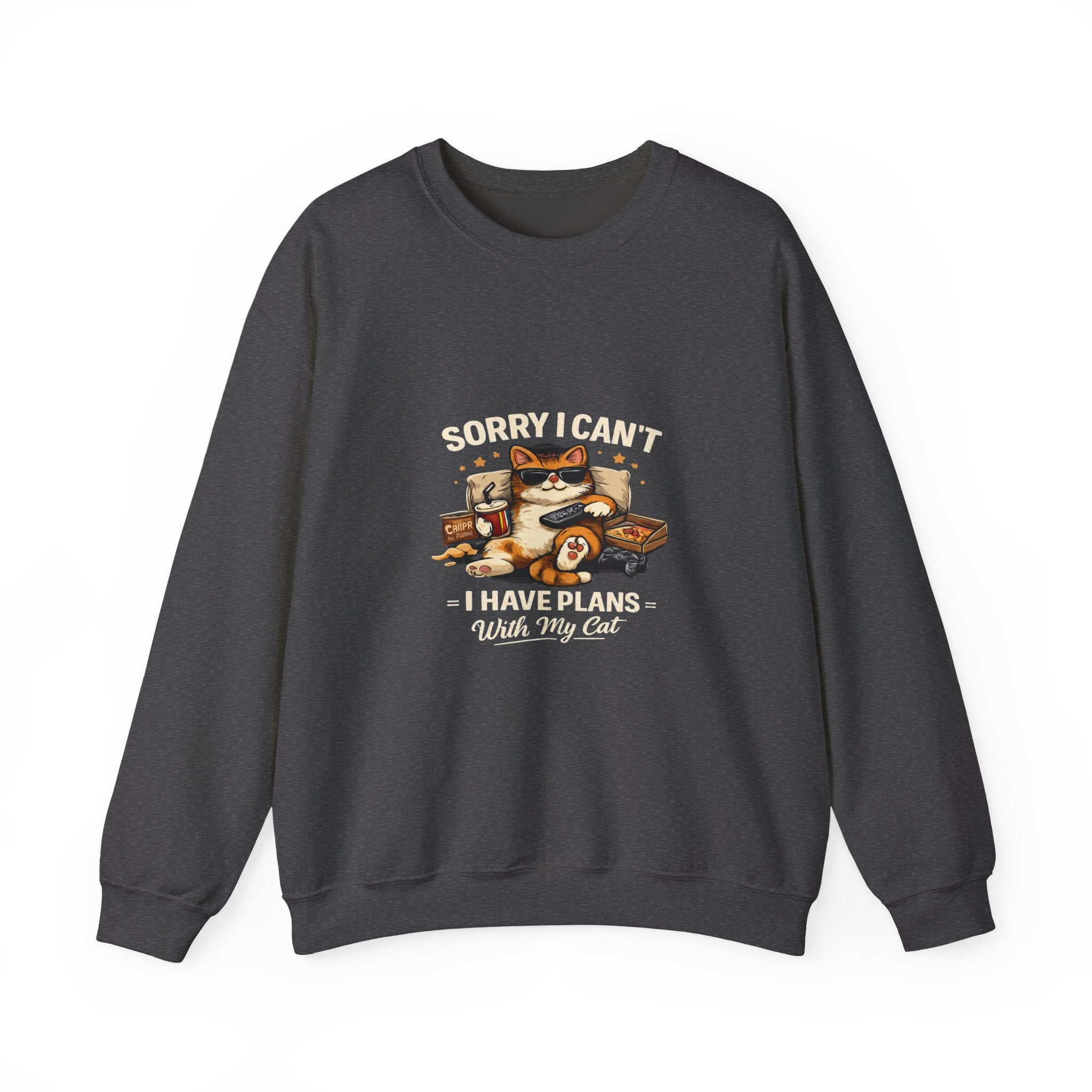 Crewneck Sweatshirt — "Sorry I Can't, I Have Plans With My Cat" Cozy Cat Lover Pullover