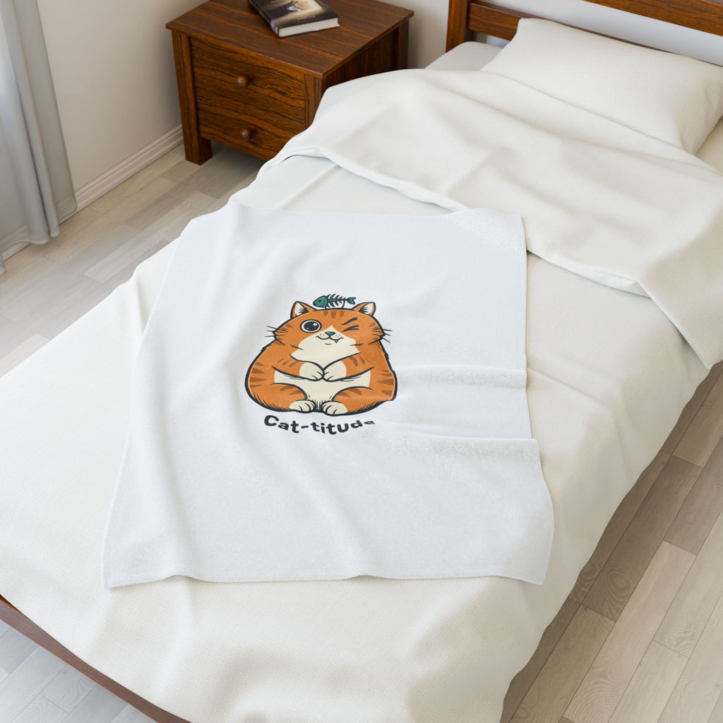 Cat-titude Plush Blanket | minimalist sarcastic humor, office meme style