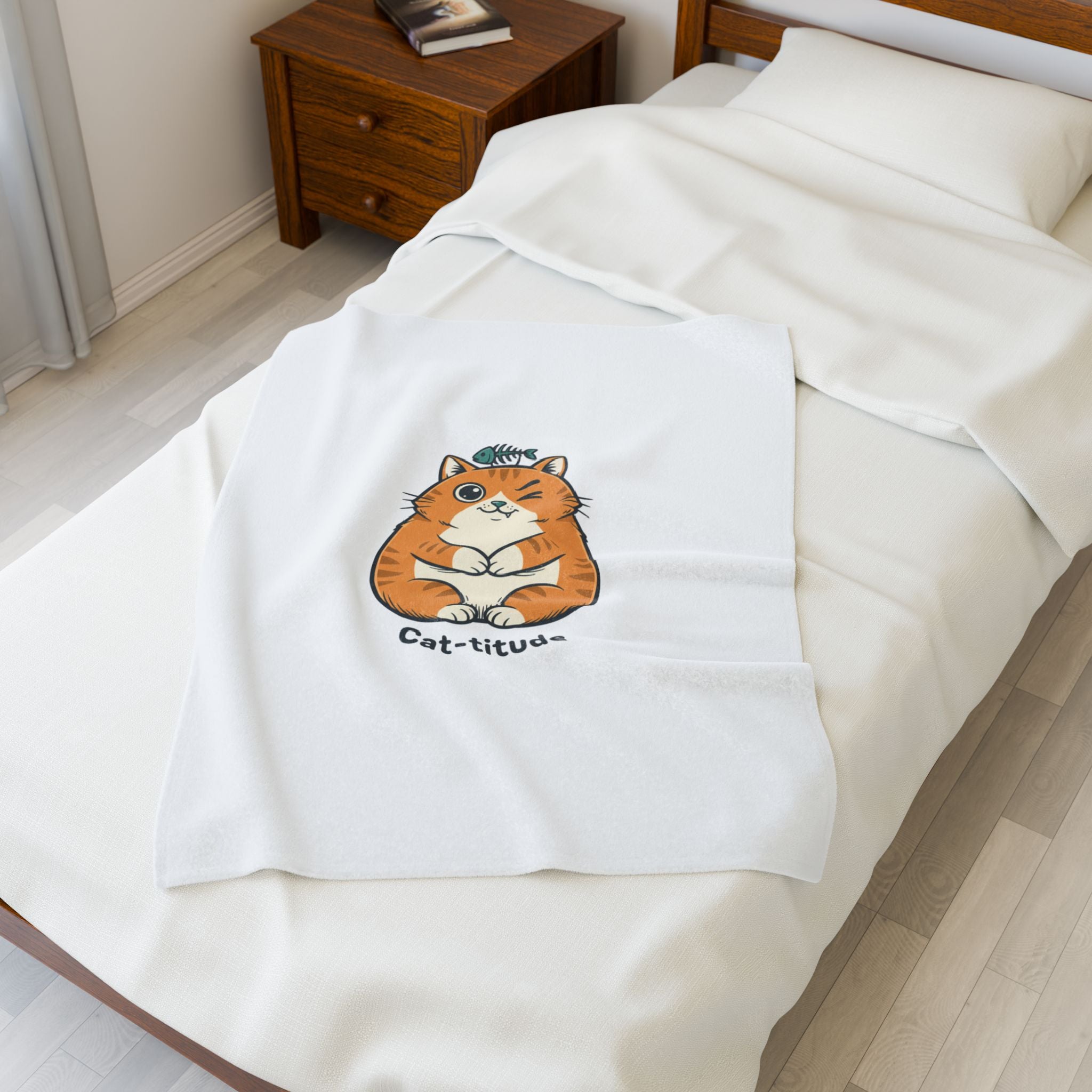 Cat-titude Plush Blanket | minimalist sarcastic humor, office meme style