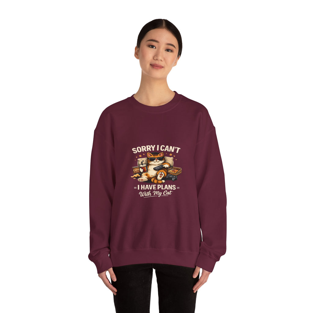 Crewneck Sweatshirt — "Sorry I Can't, I Have Plans With My Cat" Cozy Cat Lover Pullover