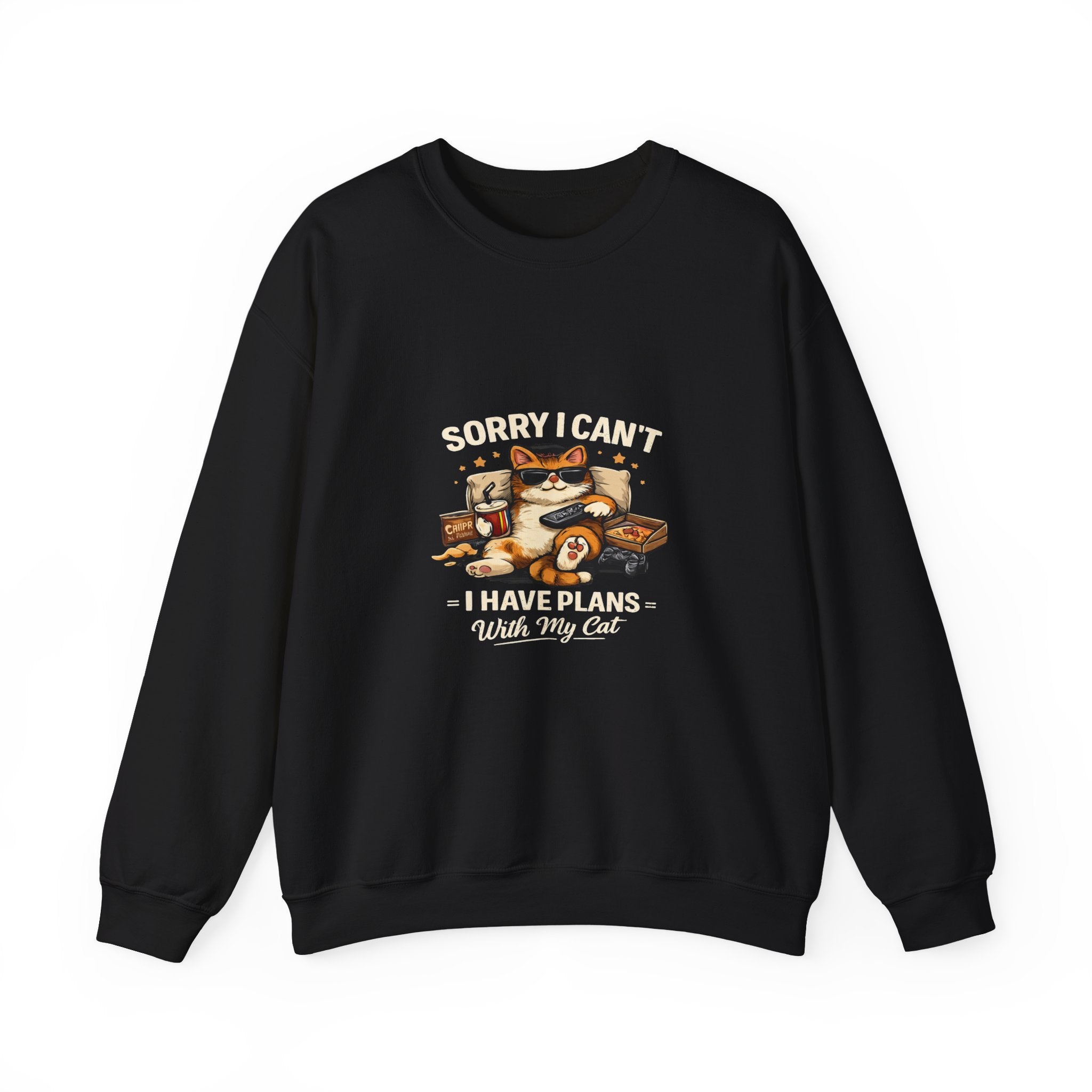 Crewneck Sweatshirt — "Sorry I Can't, I Have Plans With My Cat" Cozy Cat Lover Pullover