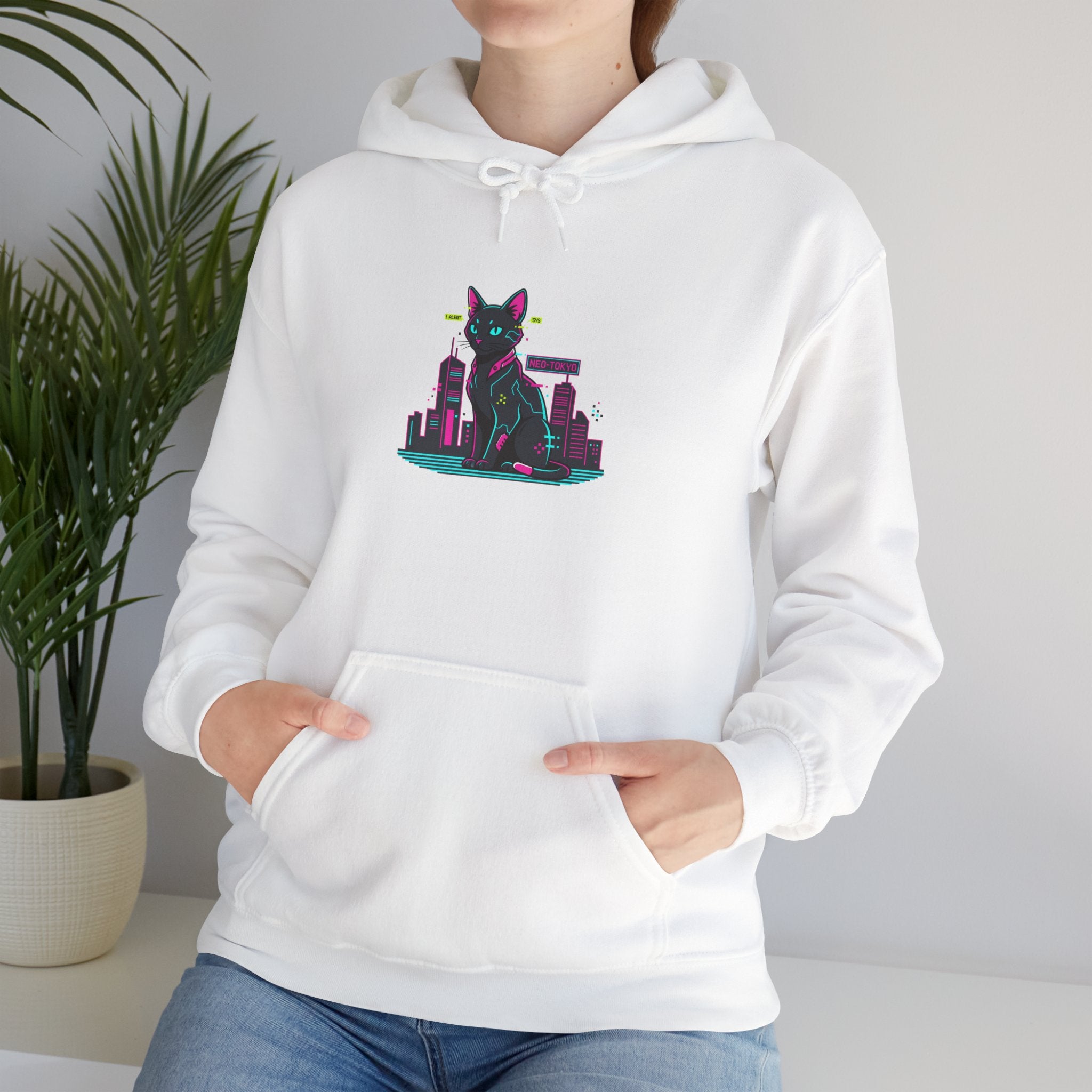 Pixel City Cat Hoodie | retro OS error, pixel art cyberpunk