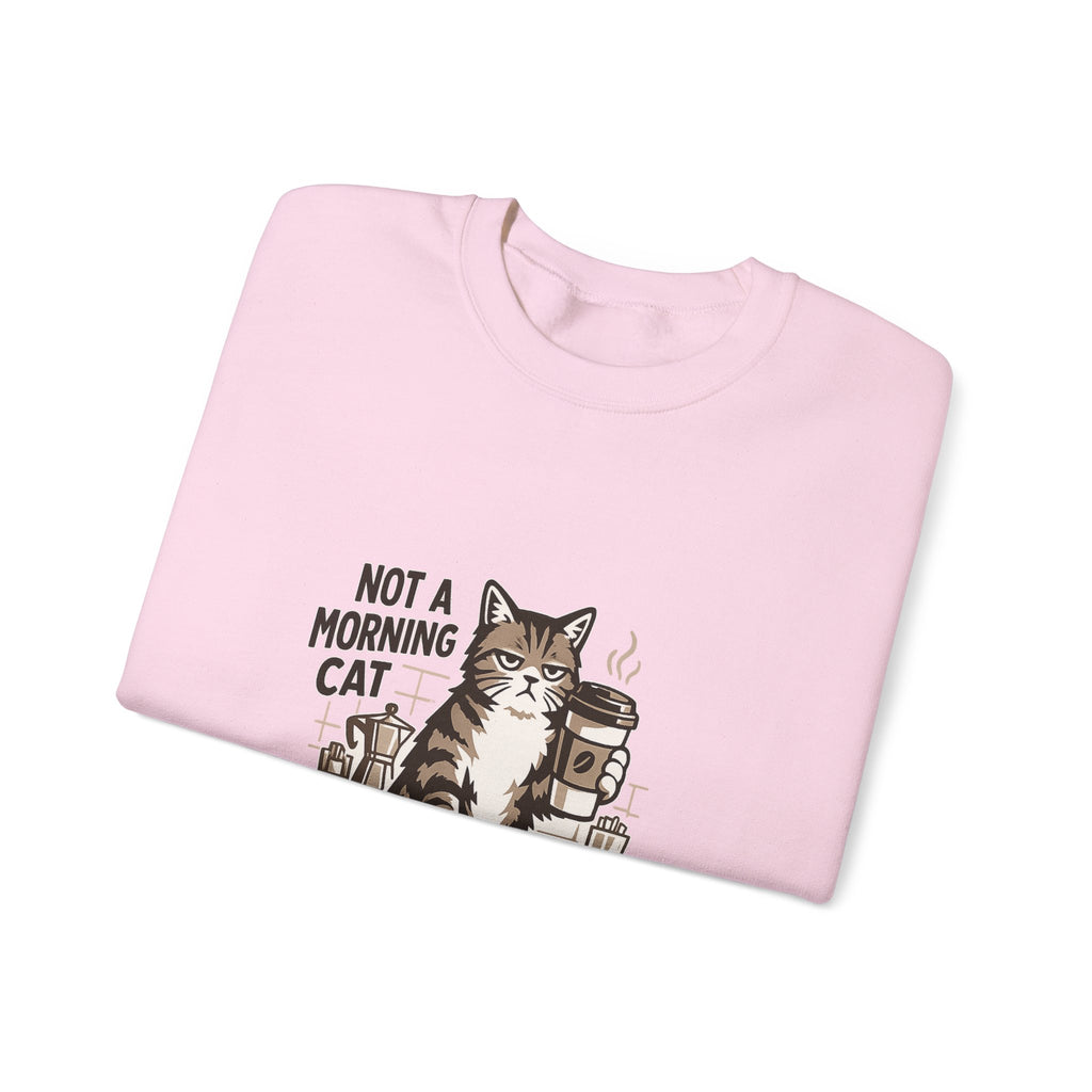 Cat & Coffee Sweatshirt — “Not a Morning Cat, Runs on Coffee” Crewneck