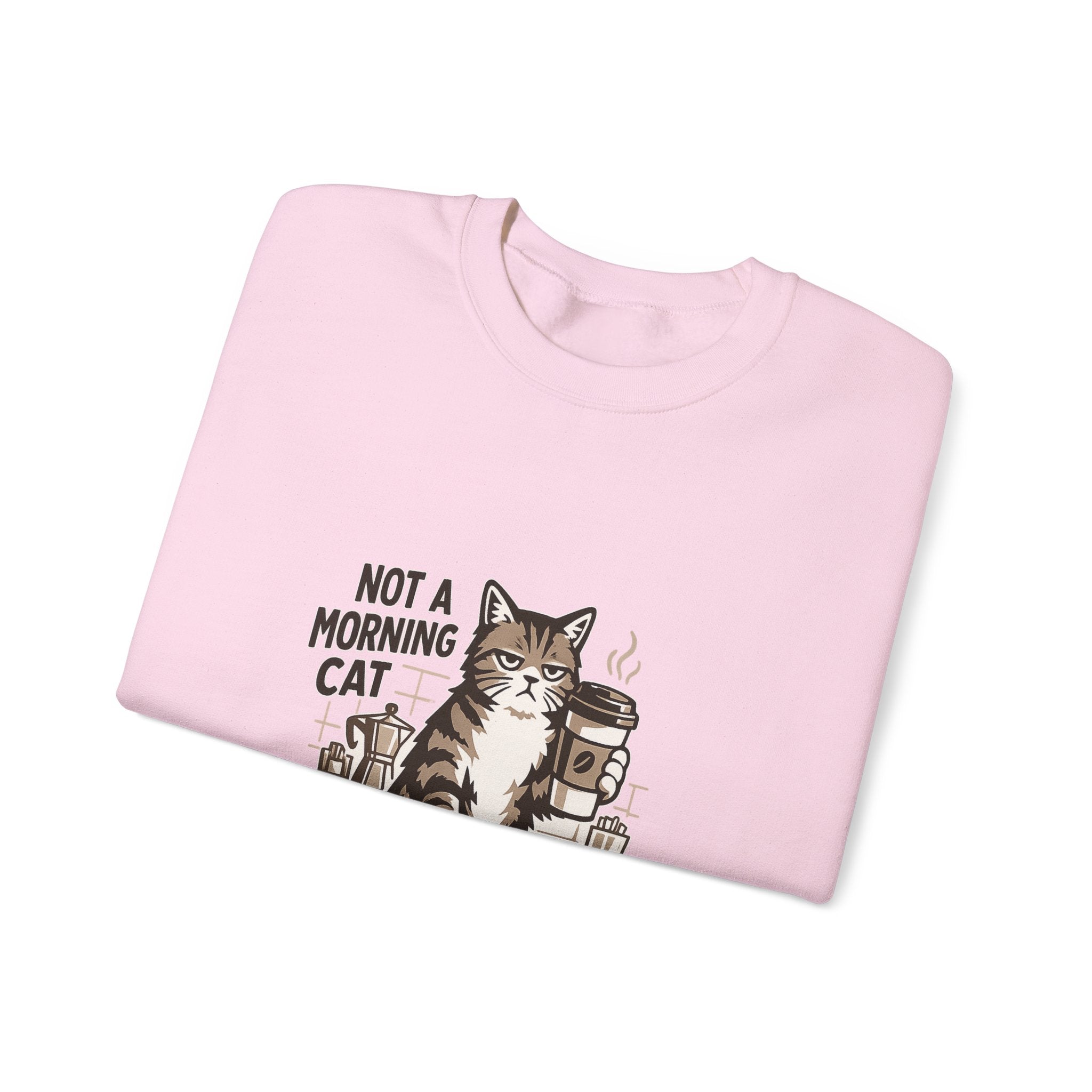 Cat & Coffee Sweatshirt — “Not a Morning Cat, Runs on Coffee” Crewneck