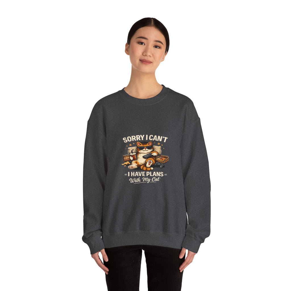 Crewneck Sweatshirt — "Sorry I Can't, I Have Plans With My Cat" Cozy Cat Lover Pullover