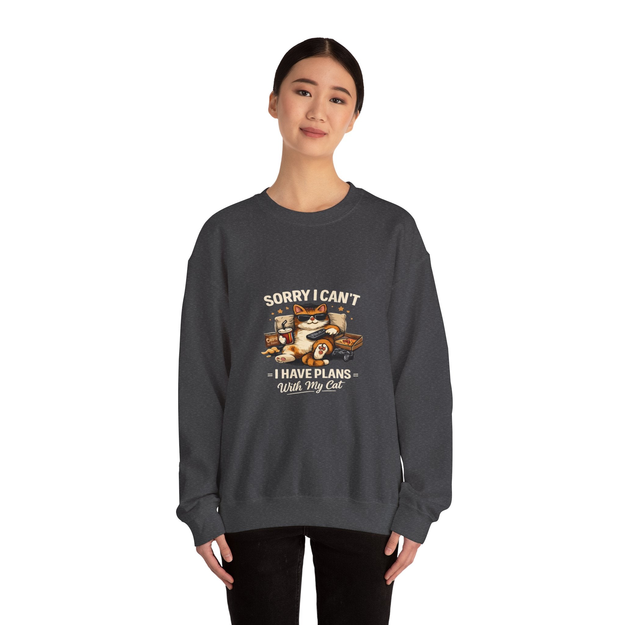 Crewneck Sweatshirt — "Sorry I Can't, I Have Plans With My Cat" Cozy Cat Lover Pullover